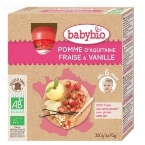 Pomme d'Aquitaine fraise et vanille bio - 4 gourdes de 90 g