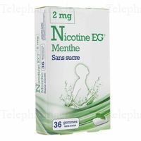 NICOTINE EG MENTHE 2 mg SANS SUCRE, gomme à mâcher médicamenteuse édulcorée à l'acésulfame potassique et à la saccharinese